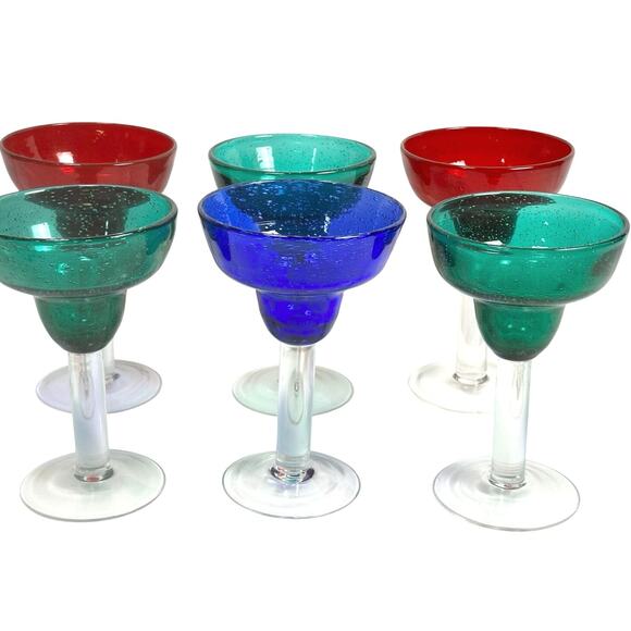 Vibrant Colorful Heavy Bubble Glass Margarita Glasses-Set of 6-Fun and Festive!